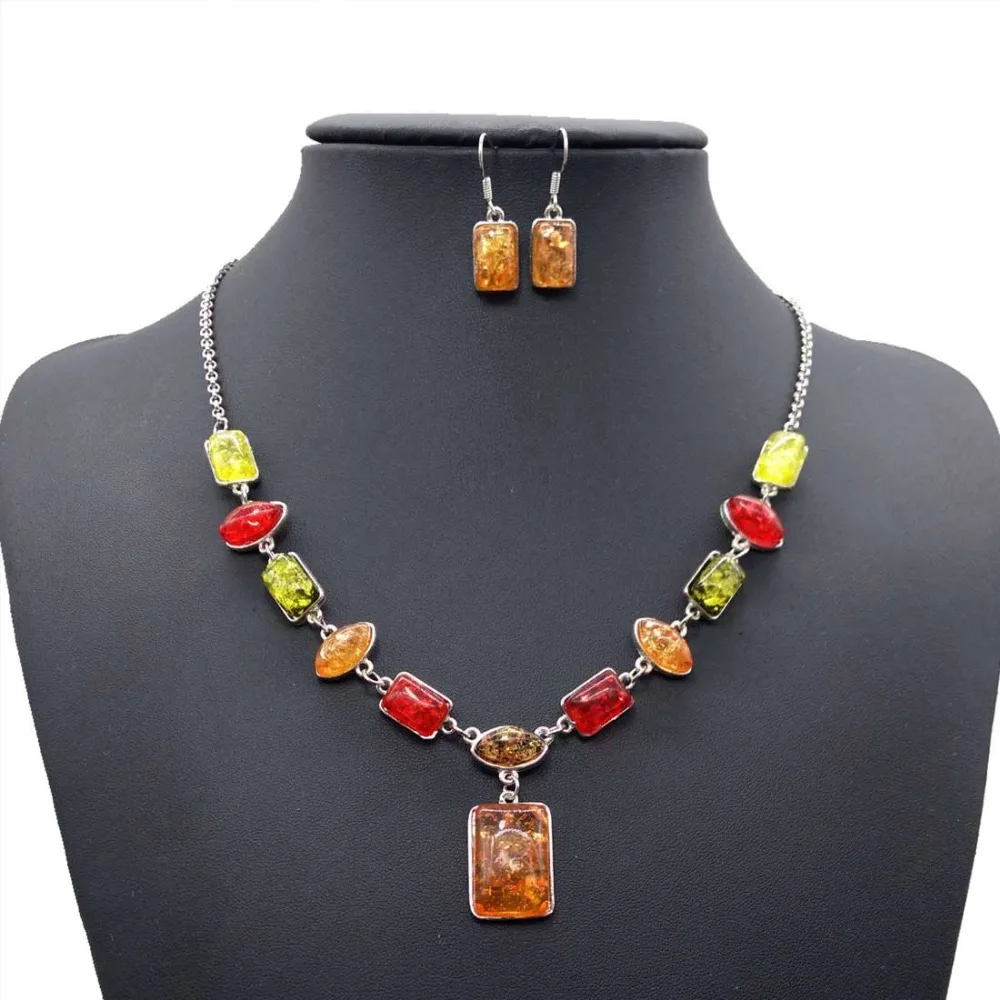 Очаровательное ожерелье и серьги из тибетского серебра в Балтийском стиле с