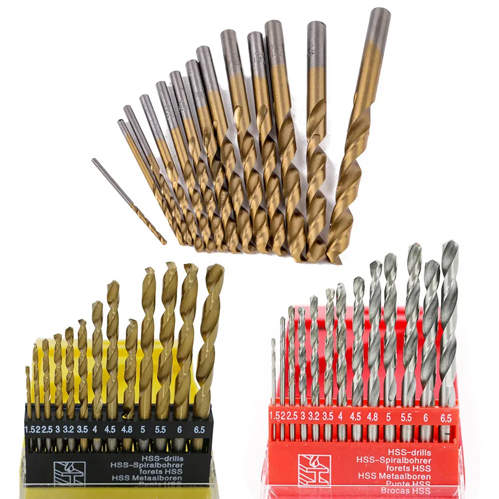 13PCS/set 1.5-6.5mm HSS Twist Drill Bits set Coated Titanium Coated Bit Kit Hole Saw Cutter Woodworking Plastic metal Tool
13PCS/set 1.5-6.5mm HSS Twist Drill Bits set Coated Titanium Coated Bit Kit Hole Saw Cutter Woodworking Plastic metal Tool