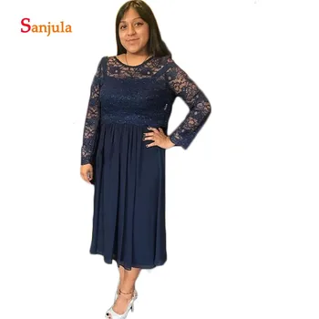 Navy Blue Chiffon Mother of the Bride Dresses Tea-Length Lace Long Sleeve Evening Party Dress for Women Groom Mother Gowns D219
Navy Blue Chiffon Mother of the Bride Dresses Tea-Length Lace Long Sleeve Evening Party Dress for Women Groom Mother Gowns D219