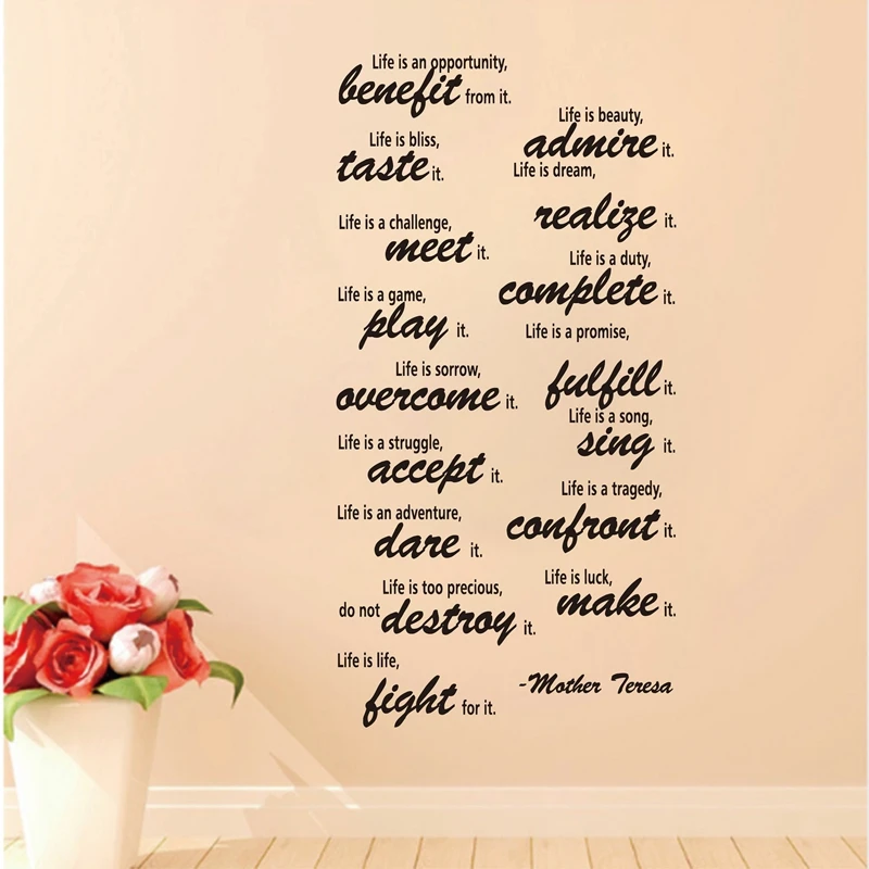 Free Shipping large size 115x60cm amazon hot selling Life is -Mother Teresa Quote Vinyl Wall Lettering Decal Stickers fs0100
Free Shipping large size 115x60cm amazon hot selling Life is -Mother Teresa Quote Vinyl Wall Lettering Decal Stickers fs0100