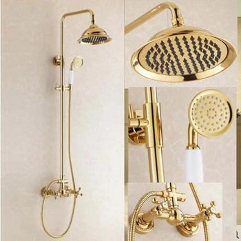 Golden 8" Rain Shower Faucet Dual Handles Wall Mount Mixer Tap W/Hand Shower New
Golden 8" Rain Shower Faucet Dual Handles Wall Mount Mixer Tap W/Hand Shower New