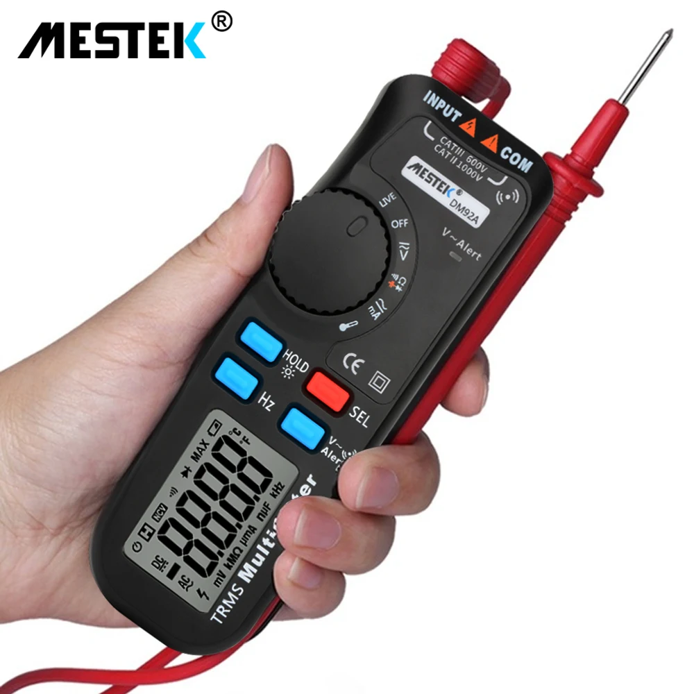 MESTEK Mini Multimeter Auto range 6000 Counts One-Handed Operation anti-burn Pocket Multi Meter Capacitance Temperature Measure
MESTEK Mini Multimeter Auto range 6000 Counts One-Handed Operation anti-burn Pocket Multi Meter Capacitance Temperature Measure