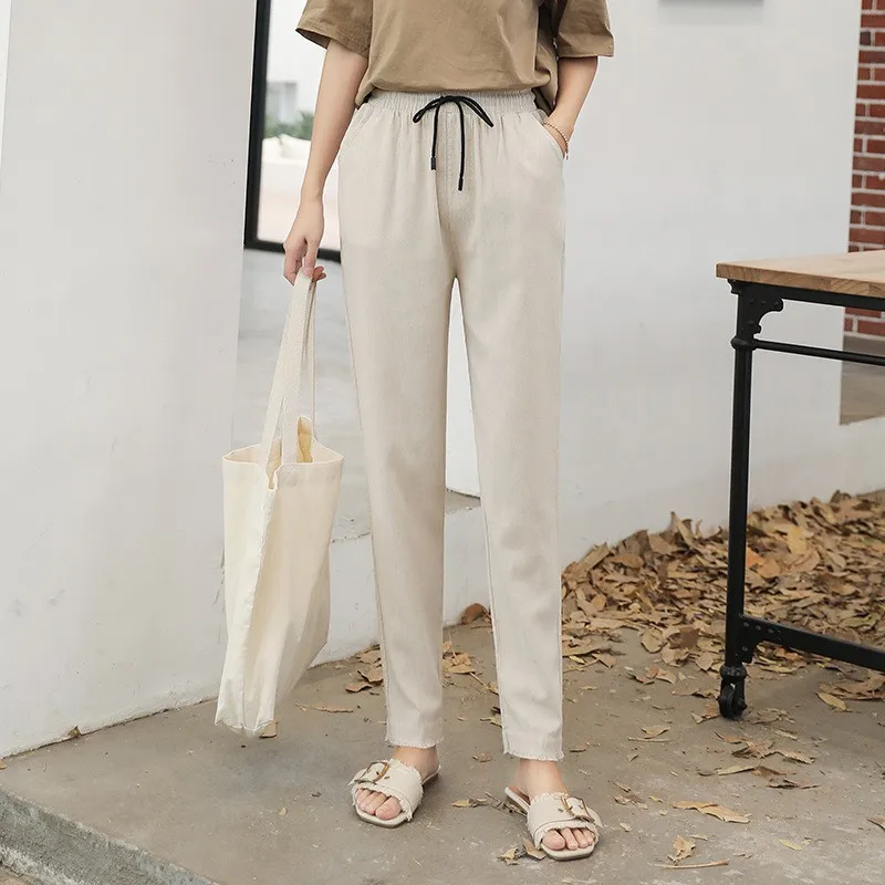 New Women Casual Pants Solid Color Harem Pants Linen Summer Korean Fashion Pockets Drawstring Female Trousers Clothing
New Women Casual Pants Solid Color Harem Pants Linen Summer Korean Fashion Pockets Drawstring Female Trousers Clothing