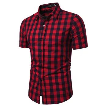 Men's short sleeved red plaid business casual shirt fashion casual short sleeved shirt
Men's short sleeved red plaid business casual shirt fashion casual short sleeved shirt