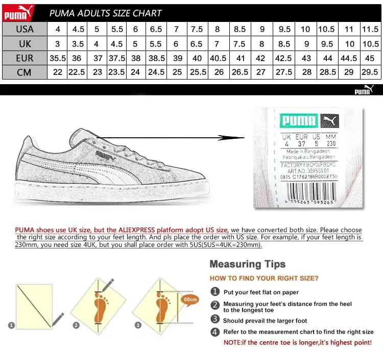 Puma Big Kid Size Chart