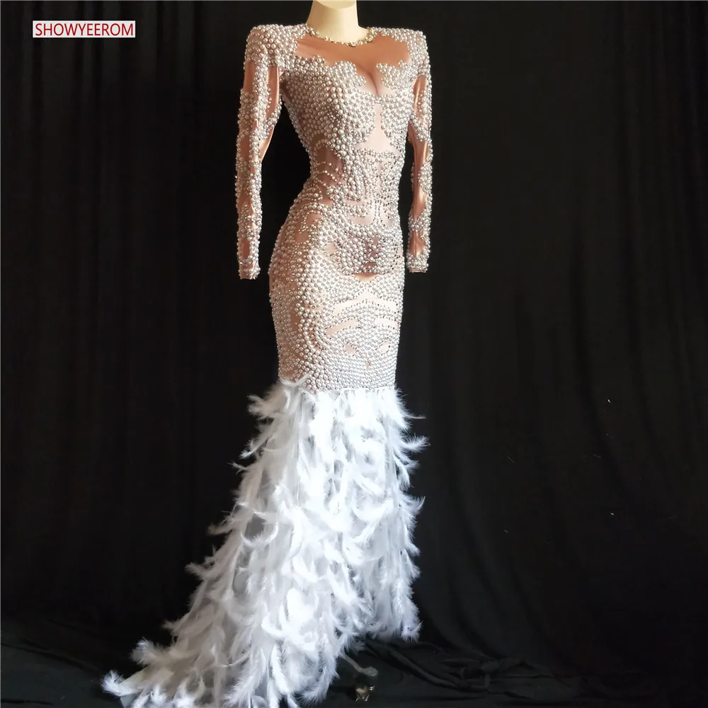 Sparkly Rhinestones Feather Nude Dress Sexy Nightclub Full Stones Long Big Tail Dress Costume Prom Birthday Celebrate Dresses
Sparkly Rhinestones Feather Nude Dress Sexy Nightclub Full Stones Long Big Tail Dress Costume Prom Birthday Celebrate Dresses