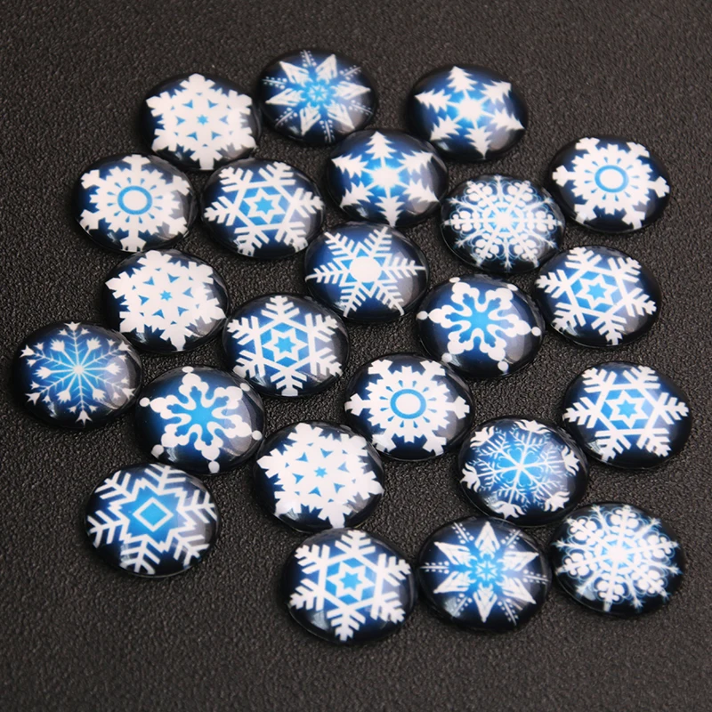 

6pcs Mix Christmas Snowflake Round Glass Cabochon 20mm 25mm Dome Flat Back DIY Jewelry Finding