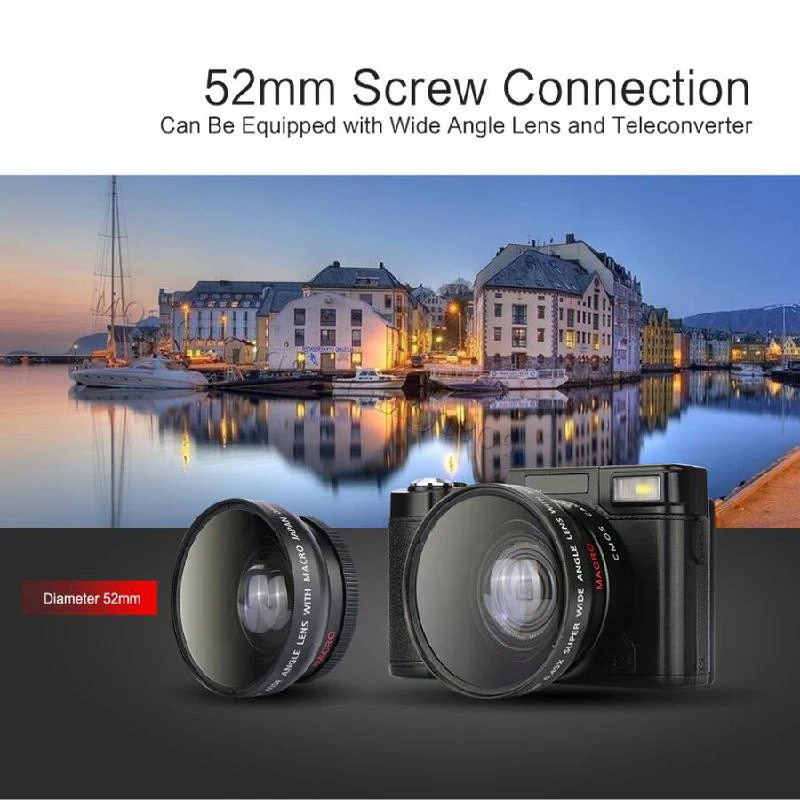 MEMTEQ 3" TFT LCD Full HD 24MP Digital Camera Video 1080P Camcorder CMOS Video Lens + Filter Mini Digital Camera