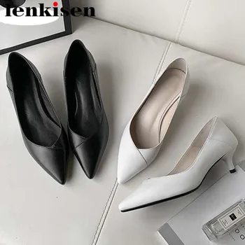 Lenkisen elegant lady pointed toe kitten med heels genuine leather slip on big size pumps British style wedding dress shoes L40
Lenkisen elegant lady pointed toe kitten med heels genuine leather slip on big size pumps British style wedding dress shoes L40