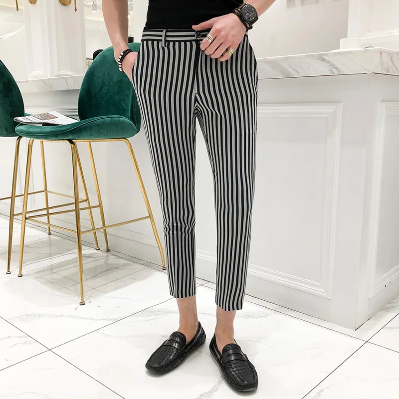 Pantalones Homme Black and White Stripe Pants Mens Casual Pants 2019