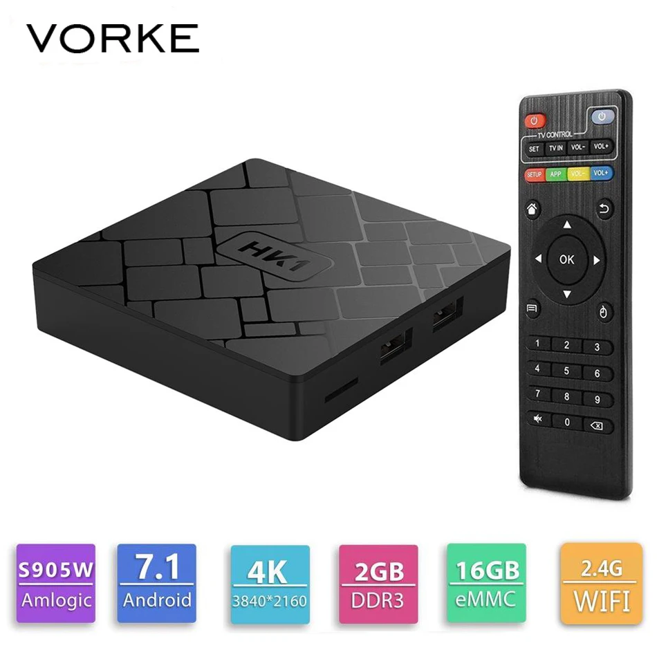 

Vorke HK1 Amlogic S905W Android 7.1 DDR3 2GB RAM, eMMC 16GB True 4K TV BOX WIFI LAN HDMI 2.0
