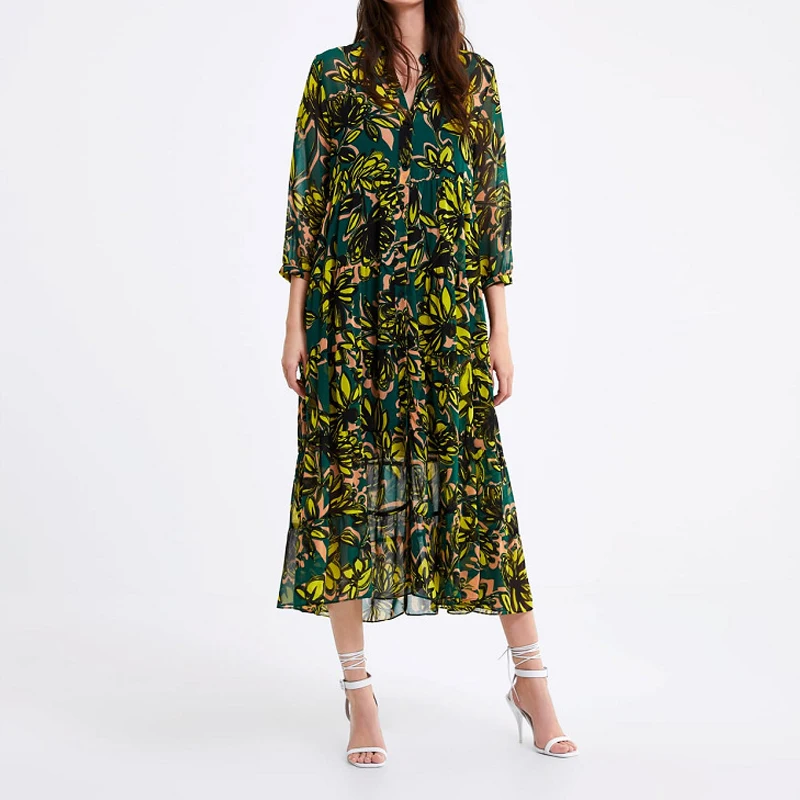 Boho Summer Dress V-neck Long Sleeves Women Dress Chiffon Button Front Long Dress With Inner Lining Loose Two piece Vestidos New
Boho Summer Dress V-neck Long Sleeves Women Dress Chiffon Button Front Long Dress With Inner Lining Loose Two piece Vestidos New