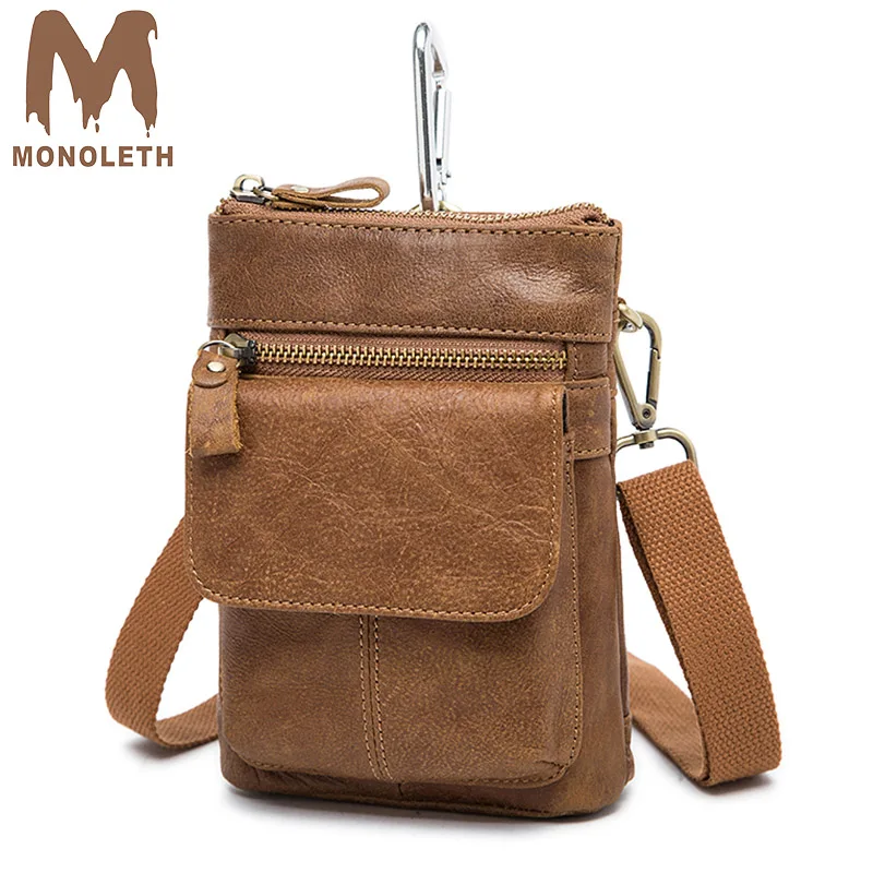 

MONOLETH Top Genuine Leather Bag Men Mini Shoulder Bags Crossbody Messenger Bag Small Bag 2018 New Design Phone Carrier W8868