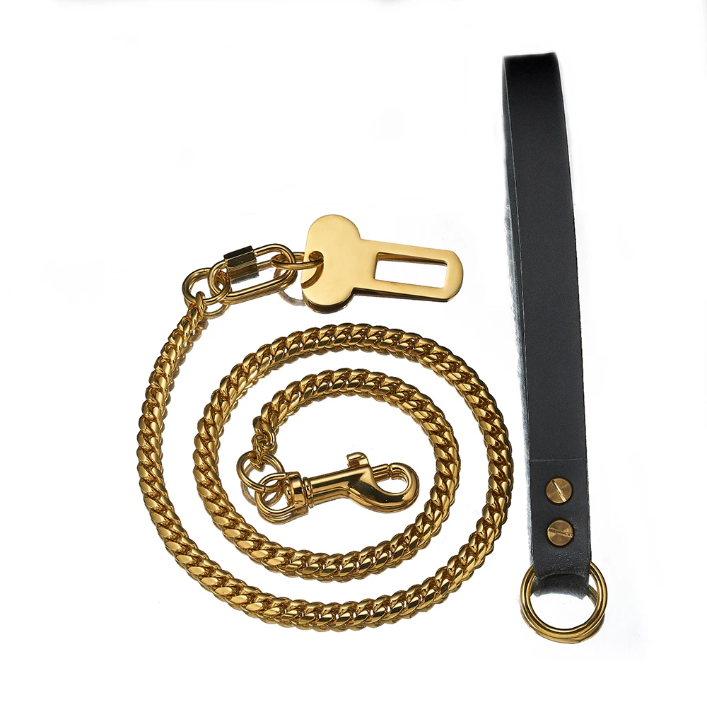 Granny Chic New Gold Color Curb Cuban Link 10mm Chain 316L Stainless Steel With Genuine Leather Dog Chain Pet Collar Choker
Granny Chic New Gold Color Curb Cuban Link 10mm Chain 316L Stainless Steel With Genuine Leather Dog Chain Pet Collar Choker