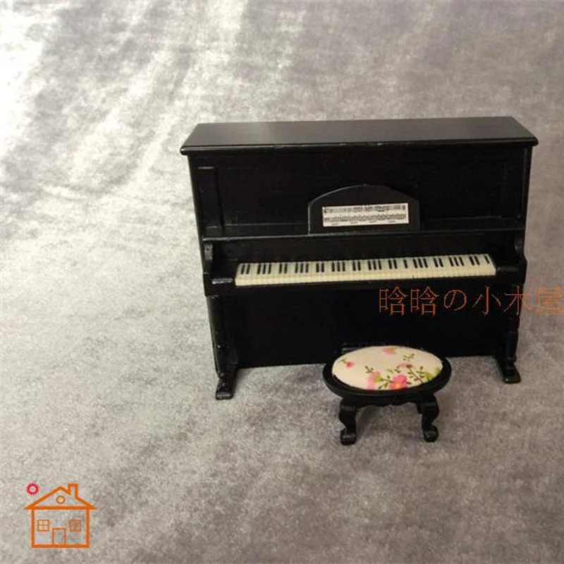 Image Upright Piano With Bench miniature dollhouse furniture wooden 1 12 scale Black