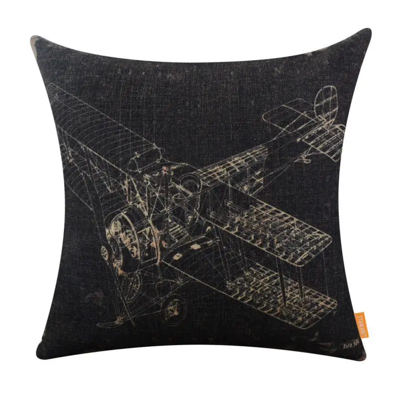 LINKWELL 45x45 см винтажный черный патент Самолет Jet самолёт наволочка стул поясное