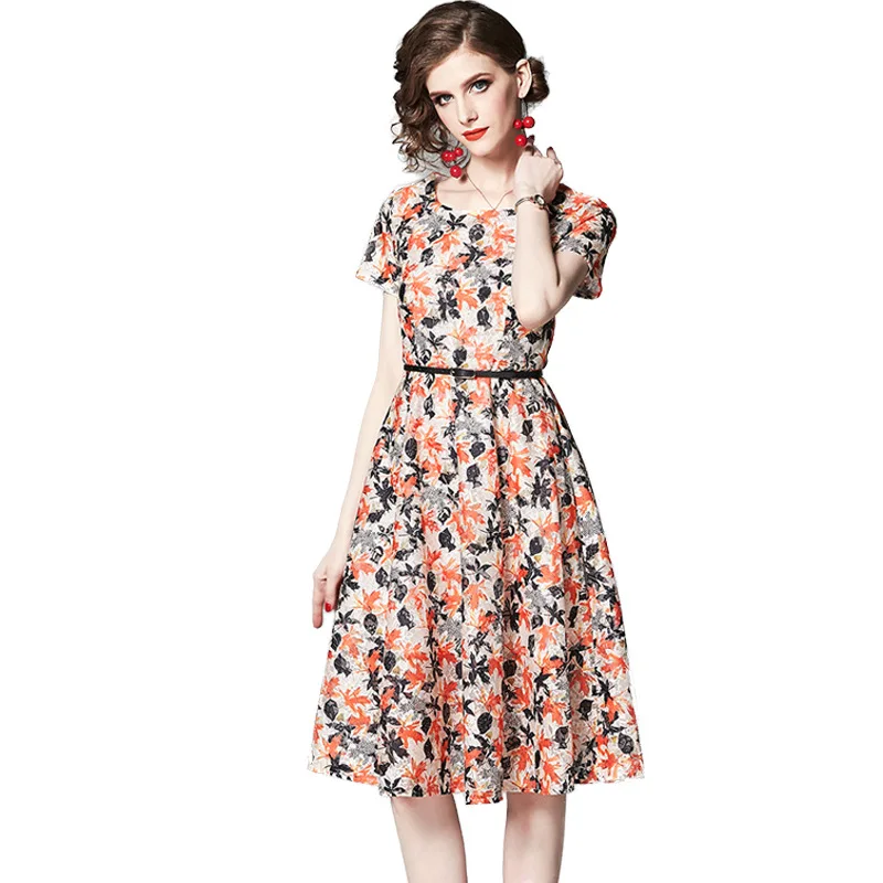 2019 Summer O-Neck Short Sleeve Maple Leaf Print Pleated Lace Dress Fashion Casual Sexy Elegant Plus Size Dress Women
2019 Summer O-Neck Short Sleeve Maple Leaf Print Pleated Lace Dress Fashion Casual Sexy Elegant Plus Size Dress Women