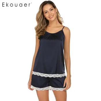 Ekouaer Sexy Pajamas Summer Nightwear Women Round Neck Adjustable Spaghetti Strap Lace Patchwork Tops Shortrs Sleepwear Set
Ekouaer Sexy Pajamas Summer Nightwear Women Round Neck Adjustable Spaghetti Strap Lace Patchwork Tops Shortrs Sleepwear Set