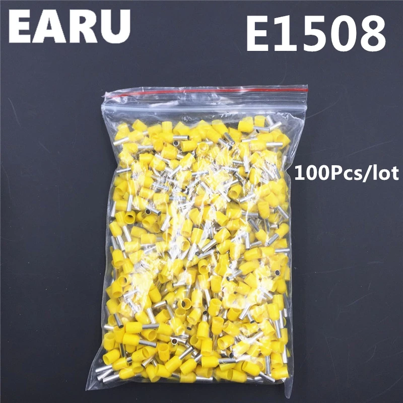 100Pcs E1508 Tube Insulating Insulated Terminal 1.5MM2 16AWG Cable Wire Connector Insulating Crimp E Black Yellow Blue Red Green
100Pcs E1508 Tube Insulating Insulated Terminal 1.5MM2 16AWG Cable Wire Connector Insulating Crimp E Black Yellow Blue Red Green