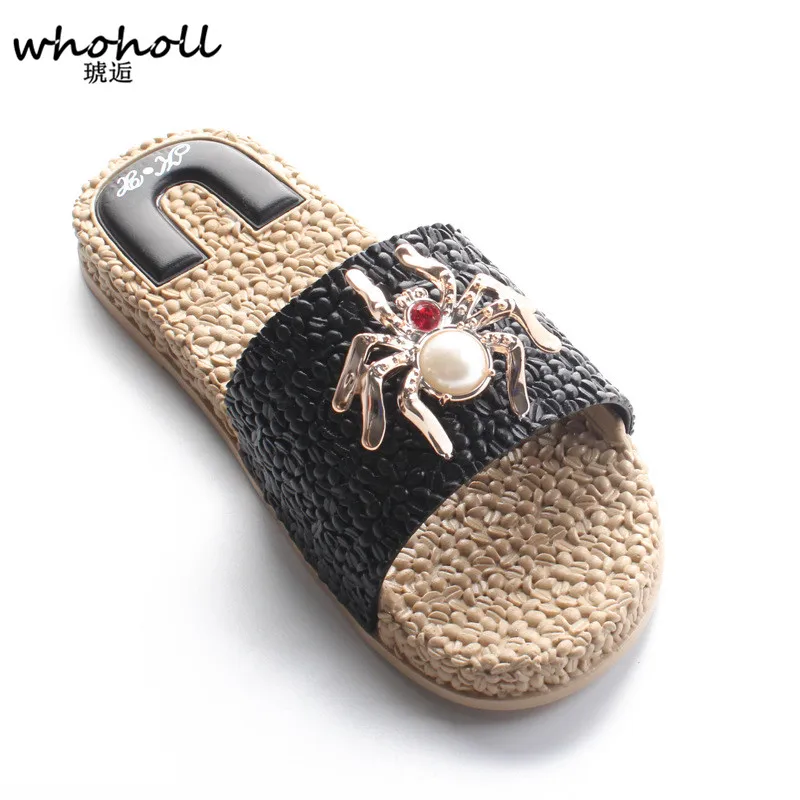 

Spider Women Slippers Summer Glitter Mules Sandals Girls Wedges Shoes Ladies Rhinestone Decorate Flip Flops Beach Slides