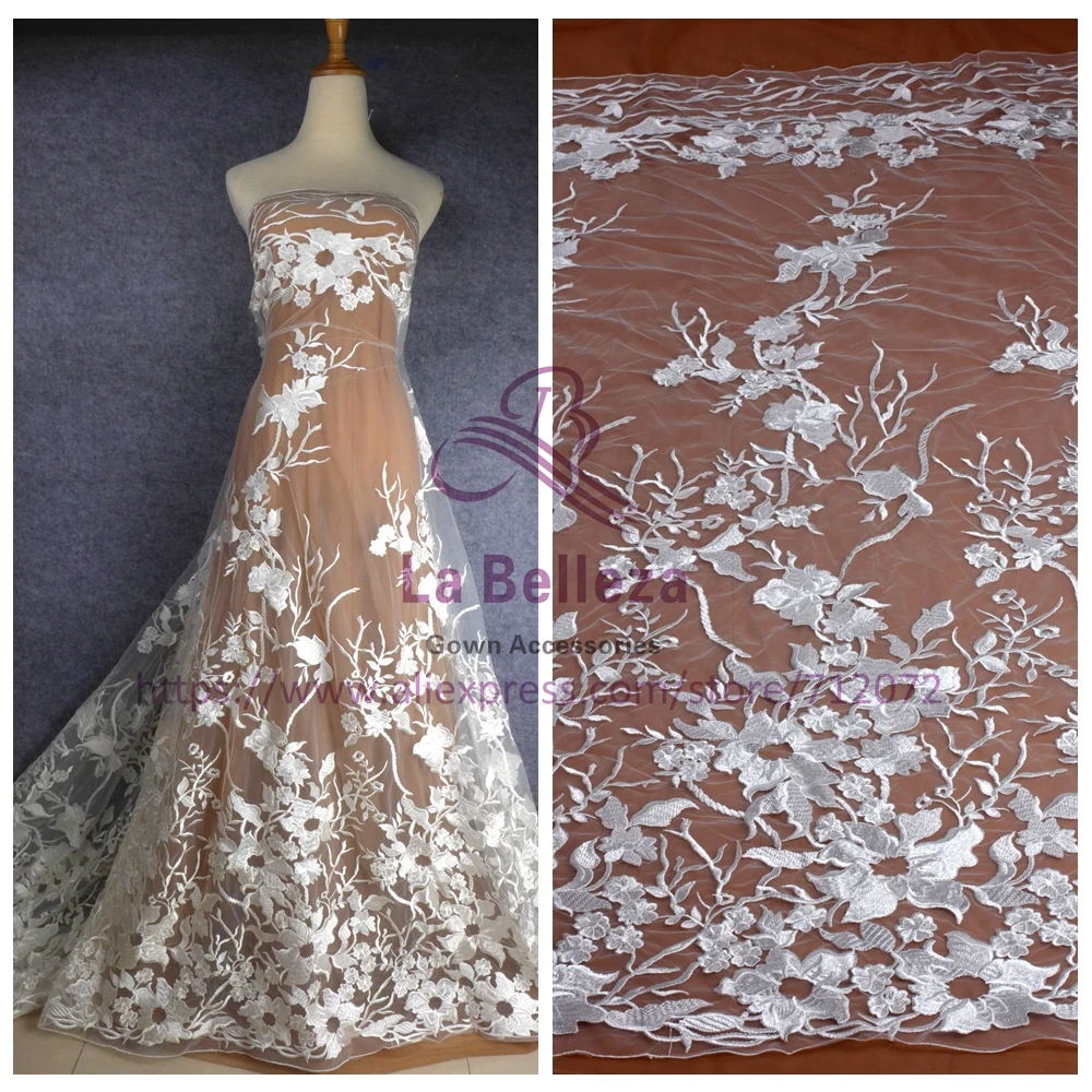 La Belleza Off white polyester on mesh super heavy embroidery hight quanlity bridel lace fabric 51'' width by yard SN171104
La Belleza Off white polyester on mesh super heavy embroidery hight quanlity bridel lace fabric 51'' width by yard SN171104