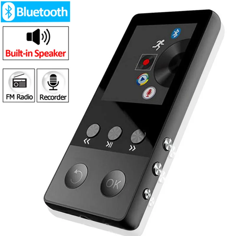 Фото Металлический Bluetooth MP4 плеер 8 ГБ 1 дюйма экран Встроенные колонки с FM радио