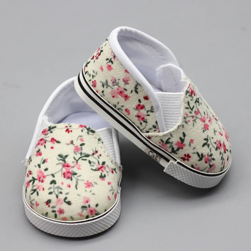 Baby Doll Cool Fashion Canvas Flower Shoes For 18 Inch Girl Dolls Accessories Shoes& Boy Dolls Spring Canvas Shoes (6)