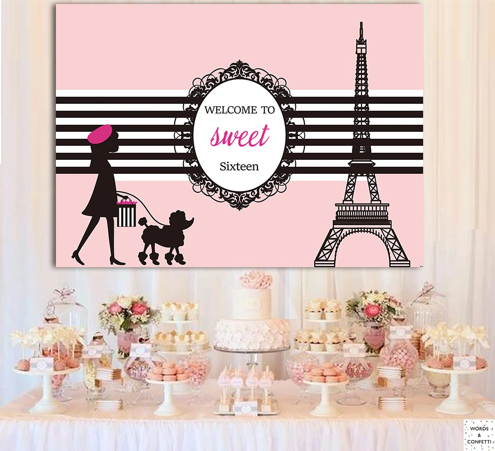 Girl birthday party pink backgdrop Paris Eiffel Tower Theme Poster Backdround Adult Ceremony Decoration backdrop custom name&age
Girl birthday party pink backgdrop Paris Eiffel Tower Theme Poster Backdround Adult Ceremony Decoration backdrop custom name&age