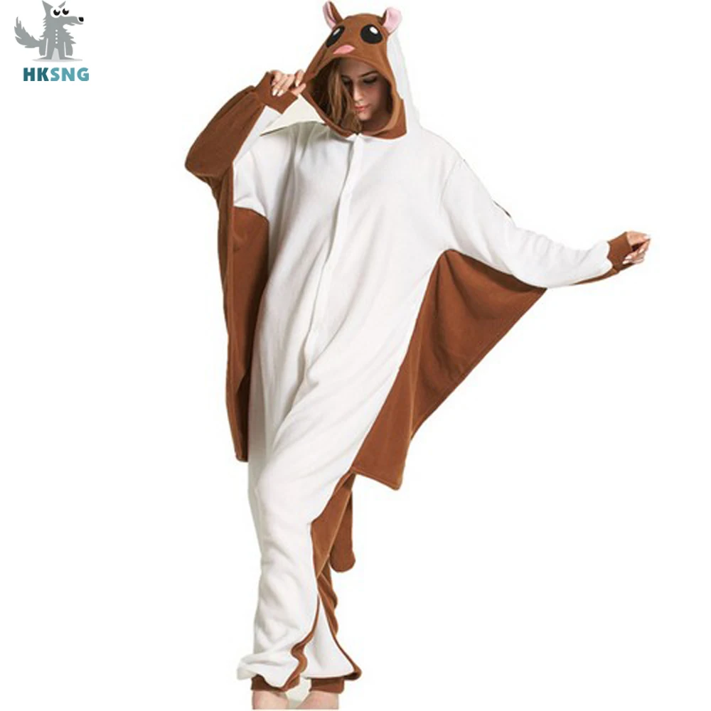 

HKSNG Adult Winter Flying Squirrel Kigurumi Pajamas Sugar Glider Animal Footed Onesies Missiles Cosplay Homewear For Party