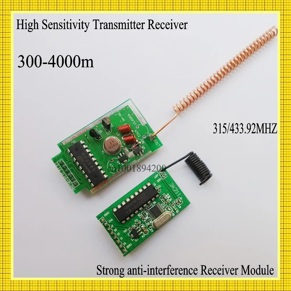 4000m Long Range Transmitter Module + Stronger Anti- Interference Ability Superheterodyne Receiver Module 315/433MHZ High Power
4000m Long Range Transmitter Module + Stronger Anti- Interference Ability Superheterodyne Receiver Module 315/433MHZ High Power