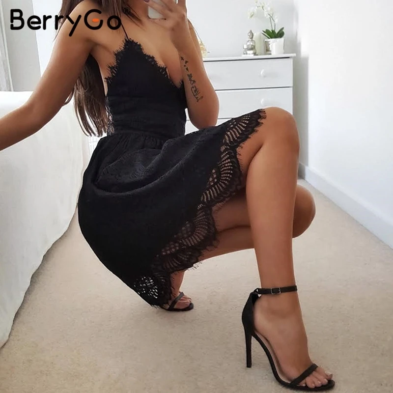 BerryGo Sexy lace dress women Summer dresses embroidery strap lace up ladies dress Vintage female sexy party vestidos 2019
BerryGo Sexy lace dress women Summer dresses embroidery strap lace up ladies dress Vintage female sexy party vestidos 2019