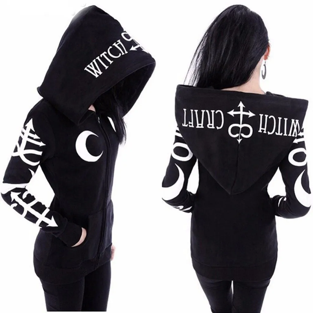 Women Loose Gothic Punk Long Sleeve Hooded Print Black Cardigan Jacket Coat 2019 Autumn Winter Zipper Coat Casual Hoody
Women Loose Gothic Punk Long Sleeve Hooded Print Black Cardigan Jacket Coat 2019 Autumn Winter Zipper Coat Casual Hoody