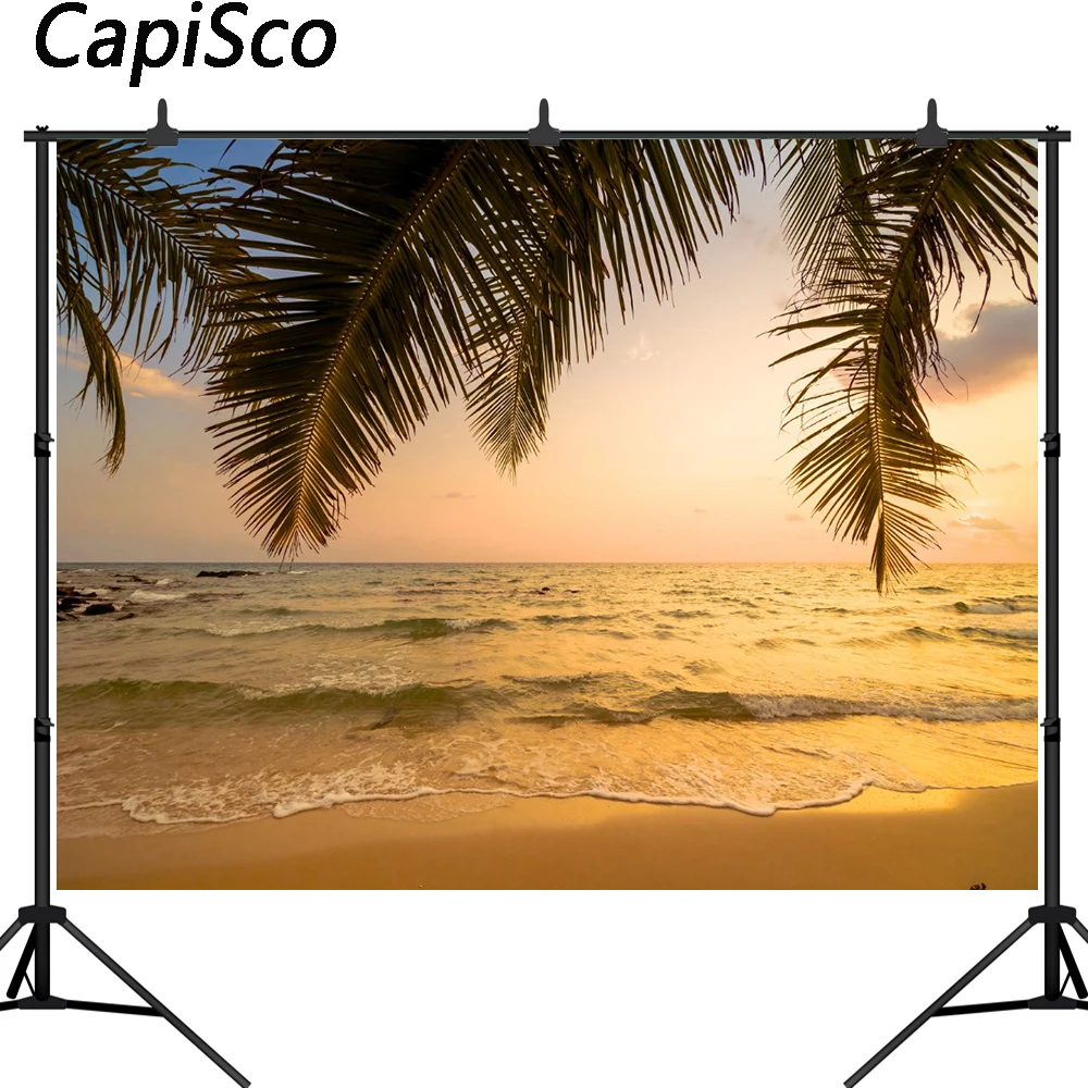Capisco Vinyl photography Beach dusk sunset Palm Tree holiday summer ocean backdrop photo studio props photocall | Электроника