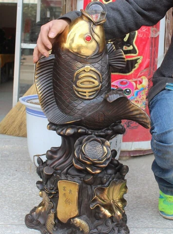 006005 27" Chinese FengShui Folk Bronze Gilt Lotus Leaf Fish Fishes Barracuda Statue
006005 27" Chinese FengShui Folk Bronze Gilt Lotus Leaf Fish Fishes Barracuda Statue