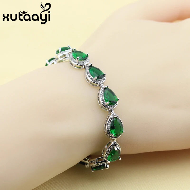 Hot Sell Silver Color Jewelry For Women Water Drop Green Imitated Emerald Fashion Link Chain Bracelets Length 18+2cm Free Box
Hot Sell Silver Color Jewelry For Women Water Drop Green Imitated Emerald Fashion Link Chain Bracelets Length 18+2cm Free Box