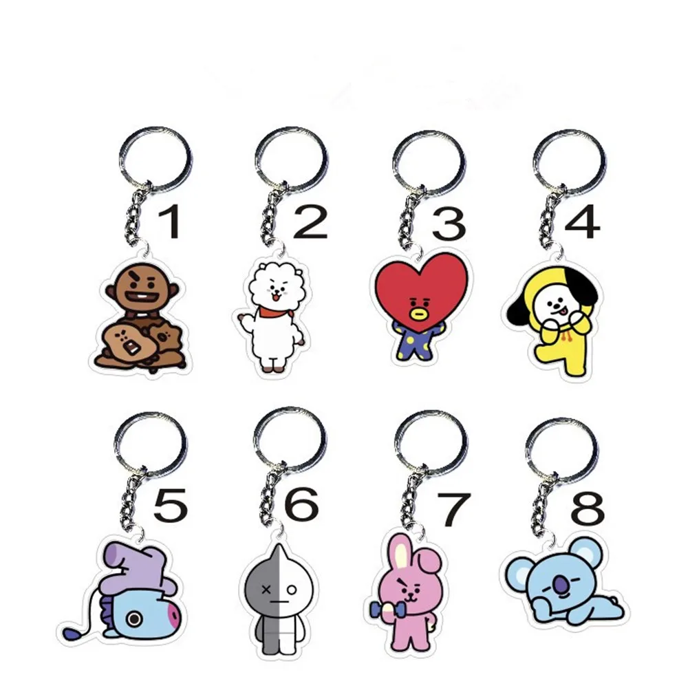 

8 Style KPOP BTS Keyring BT21 Bangtan Boys Key Chain Love Yourself Acrylic J-HOPE V SUGA Men Women Female Keychain Gift