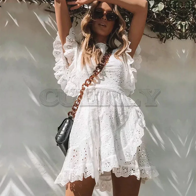 Cuerly Sexy white lace ruffle short dress women Summer elegant party bow female dress vestidos Casual daily cute dresses L5
Cuerly Sexy white lace ruffle short dress women Summer elegant party bow female dress vestidos Casual daily cute dresses L5