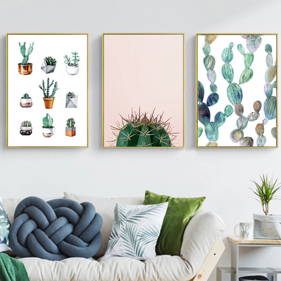 Modern Leaf Cactus Landscape Canvas Painting Nordic Minimalist Poster Print Wall Art Picture for Living Room Home Office Decor | Дом и сад