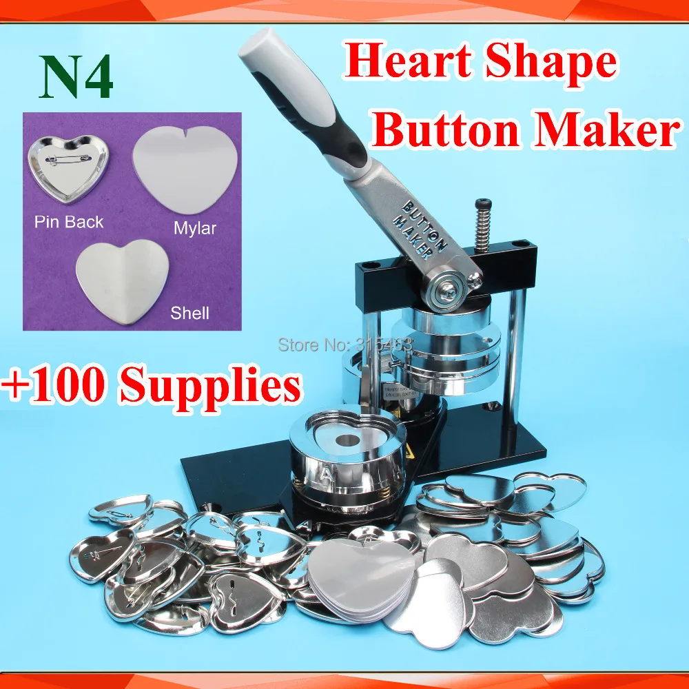 Pro N4 Heart Shape 57x52mm Badge Button Maker Machine with Interchangeable Die Mould +100 Sets Metal Pinback Supply
Pro N4 Heart Shape 57x52mm Badge Button Maker Machine with Interchangeable Die Mould +100 Sets Metal Pinback Supply