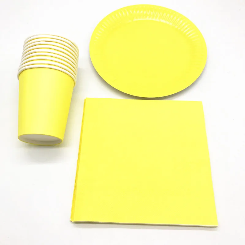 60pcs/lot pure color theme birthday party disposable tableware sets yellow disposable plates cups napkins for 20 people use
60pcs/lot pure color theme birthday party disposable tableware sets yellow disposable plates cups napkins for 20 people use