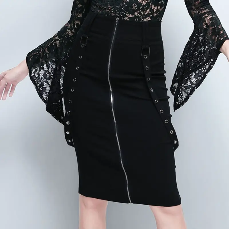 Pencil Skirt Women Sexy Bodycon Suspender Punk Zipper Gothic Party Summer Fashion Elegant Elastic Black High Waist Skirts Female
Pencil Skirt Women Sexy Bodycon Suspender Punk Zipper Gothic Party Summer Fashion Elegant Elastic Black High Waist Skirts Female