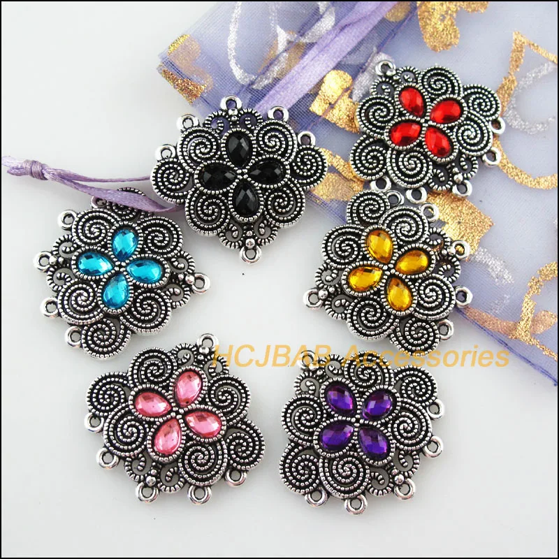 6Pcs Tibetan Silver Tone Flower Mixed Acrylic Charms Pendant Connectors 29.5x30mm
6Pcs Tibetan Silver Tone Flower Mixed Acrylic Charms Pendant Connectors 29.5x30mm