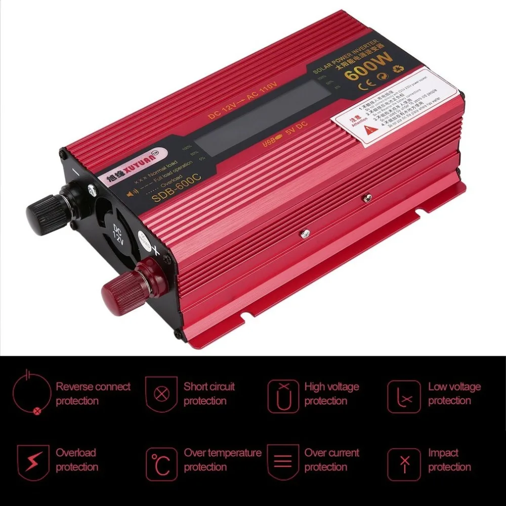 600W Power Inverter DC12V AC110V Solar Power Home Fan Cooling Car Converter for Household Appliances Emergency Power Supply
600W Power Inverter DC12V AC110V Solar Power Home Fan Cooling Car Converter for Household Appliances Emergency Power Supply