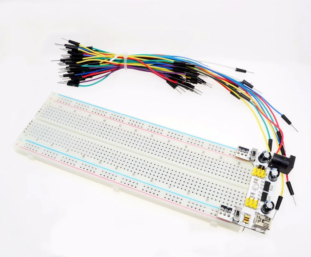 3.3V/5V MB102 Breadboard power module+MB-102 830 points Solderless Prototype Bread board kit +65 Flexible jumper wires
3.3V/5V MB102 Breadboard power module+MB-102 830 points Solderless Prototype Bread board kit +65 Flexible jumper wires