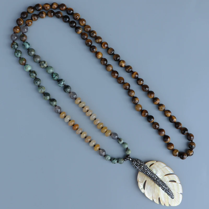 

Ожерелье EDOTHALIA 108 с бусинами Mala для женщин и мужчин, подарок для влюбленных, ожерелья с подвесками в виде ракушек и листьев Тигрового Глаза 8 мм, бижутерия