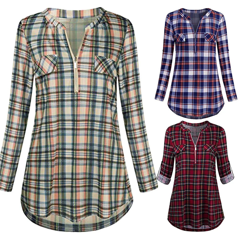 Harajuku Women's Plaid Printed Zipped Blouse Casual Lapel Rolled Sleeve Neckline Buttoned Ladies Street wear Tops Kimono Mujer
Harajuku Women's Plaid Printed Zipped Blouse Casual Lapel Rolled Sleeve Neckline Buttoned Ladies Street wear Tops Kimono Mujer