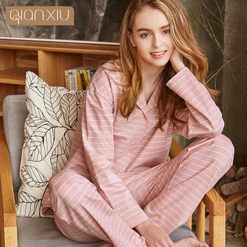 2020 Spring Women Casual striped Pajama sets Female Cotton Sleepwear suit Women Turn-down collar shirt & Pants Plus size Pijamas
2020 Spring Women Casual striped Pajama sets Female Cotton Sleepwear suit Women Turn-down collar shirt & Pants Plus size Pijamas