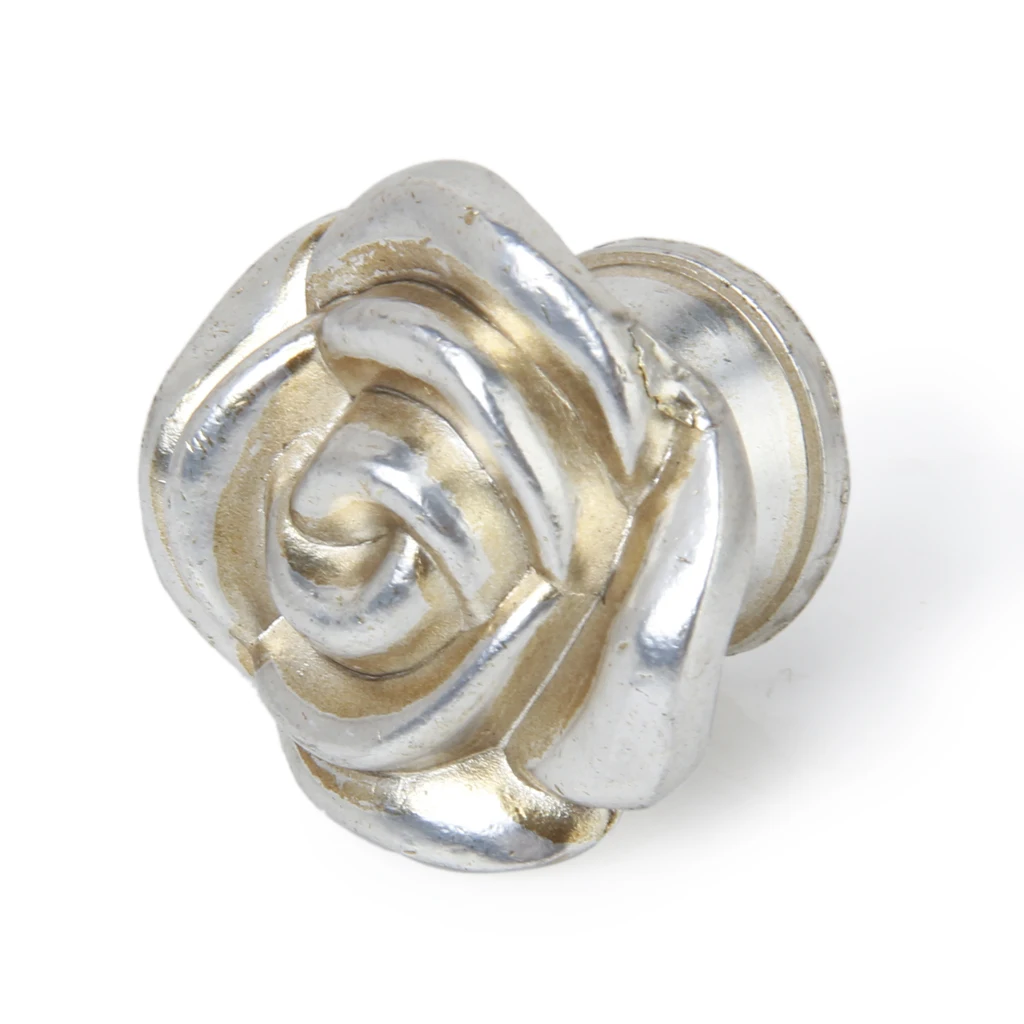 Silver Rose Knobs Cabinet Drawer Kitchen Cupboard Closet Wardrobe Dresser Door Knob Handle Pull, Metal Silver Rose Knobs Cabinet Drawer Kitchen Cupboard Closet Wardrobe Dresser Door Knob Handle Pull, Metal