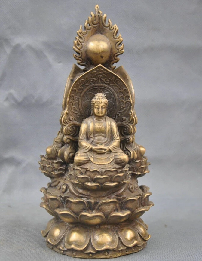 

$old craft$ 10"Tibet Fane Bronze gild Three Face Sakyamuni GuanYin Bodhisattva Buddha statue (A0314)