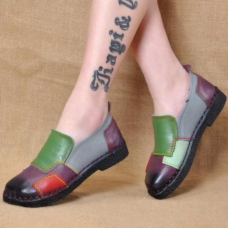 Mixed Colors Women Flats Natural Cow Leather Casual Simple Shoes 2018 Spring Autumn Loafers Slip On Women's Flat Shoes Moccasins (7)